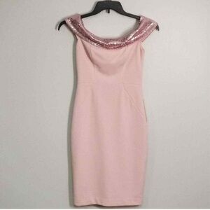 Eliza J off the shoulder sequins pink sheath dress